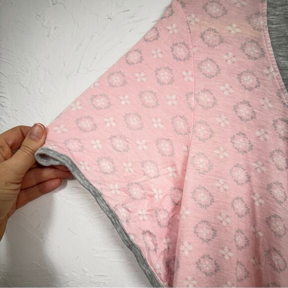 Rene Rafe Pink Floral Short Sleeve Pajama Shirt Top Womens 2X PJ Blouse Casual - Picture 2 of 8